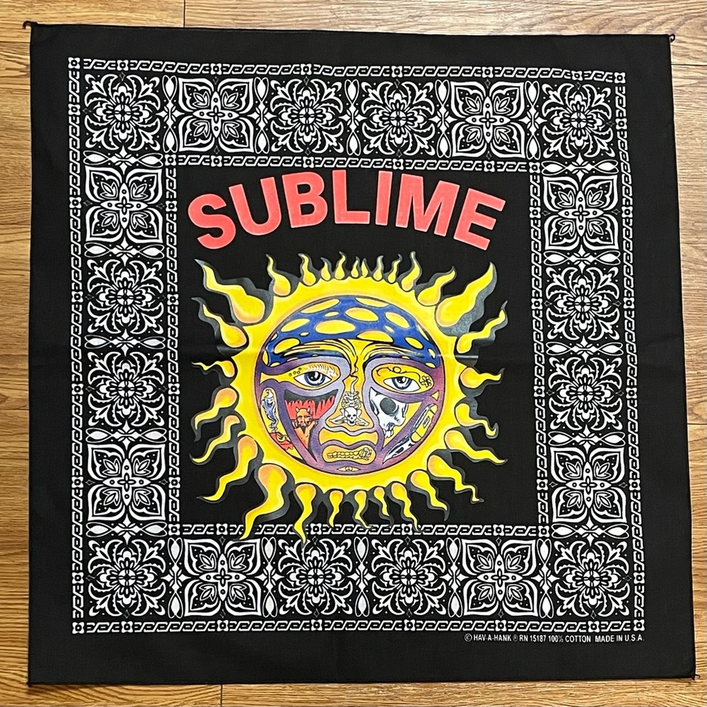 Sublime Sun Mushroom Face Black Bandanna Made in USA